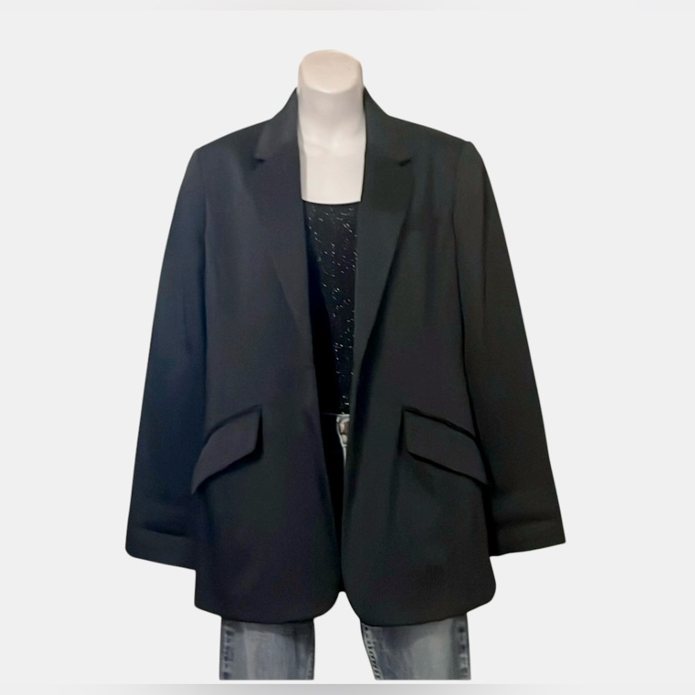 Guess Collection Black Fitted Tailored One Button Blazer Jacket Sz 6